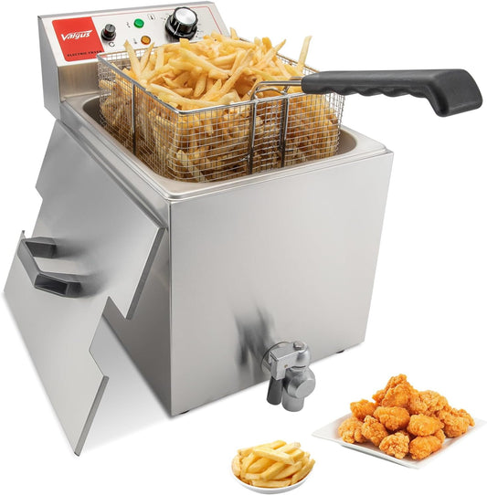 Valgus Commerciële elektrische friteuse van roestvrij staal, 3300 W, 13 l, grote keukenfriteuse met mand en deksel, afvoersysteem