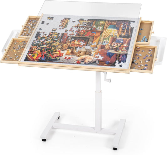 ROPODA Kantelbare puzzeltafel met 6 laden, hoek- en in hoogte verstelbare puzzelplank met opbergruimte, draagbare tafel met poten voor 1500-delige puzzels
