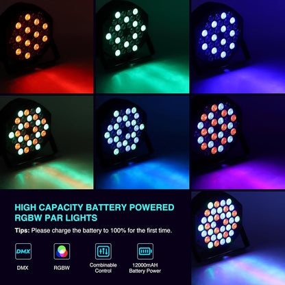 Litake 4 stuks led-spots met batterij, oplaadbaar, RGB 36 leds, partylicht, 7 verlichtingsmodi, podiumverlichting, flexibele afstandsbediening, DMX-besturing voor DJ, disco, party, bar, Halloween,