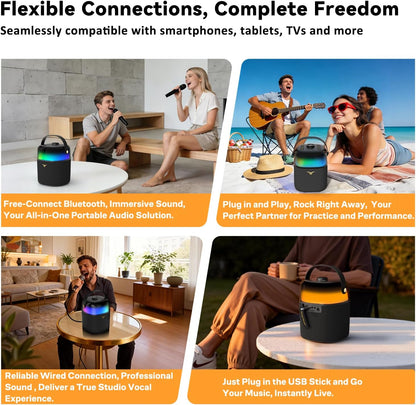 Karaokemachine Met 2 Microfoons – Draagbare Bluetooth-Karaokespeaker – Karaoke-Luidspreker – PA-Systeem – Partyluidspreker – RGB-Feestverlichting Met 6 Modi – Tot 12 Uur Speeltijd