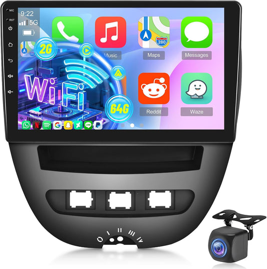 [2+64G]Android 13 Autoradio voor Peugeot 107 / Citroen C1 / Toyota Aygo 2005-2014 met Wireless Carplay & Android Auto - 10.1 Inch Touchscreen Autoradio met WiFi GPS DSP SWC + AHD Achteruitrijcamera
