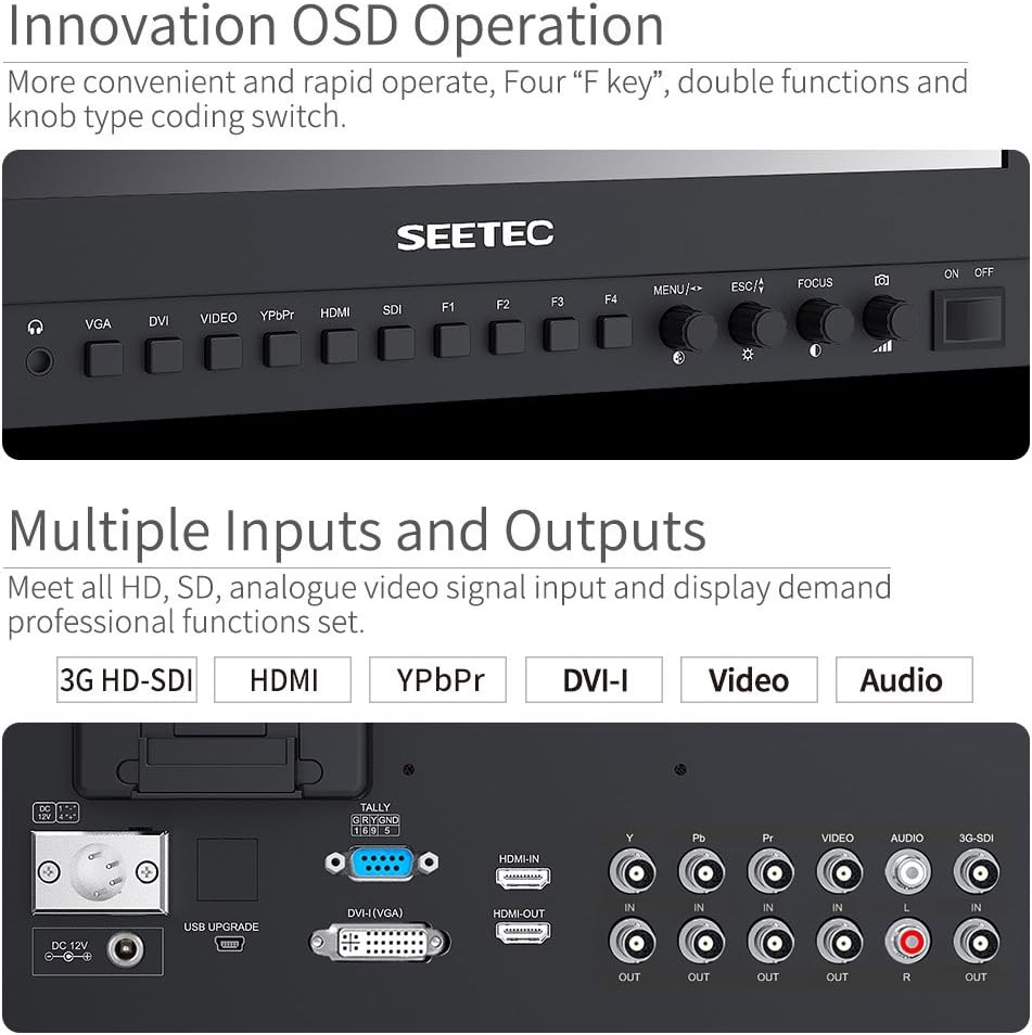 Seetec P133-9HSD Camera Monitor Pro Broadcast 13.3" 4K Ultra HD 1920×1080 Field Video LCD IPS Screen 1000:1 High Contrast with 3G-SDI HDMI Video YPbPr DVI - QUORE
