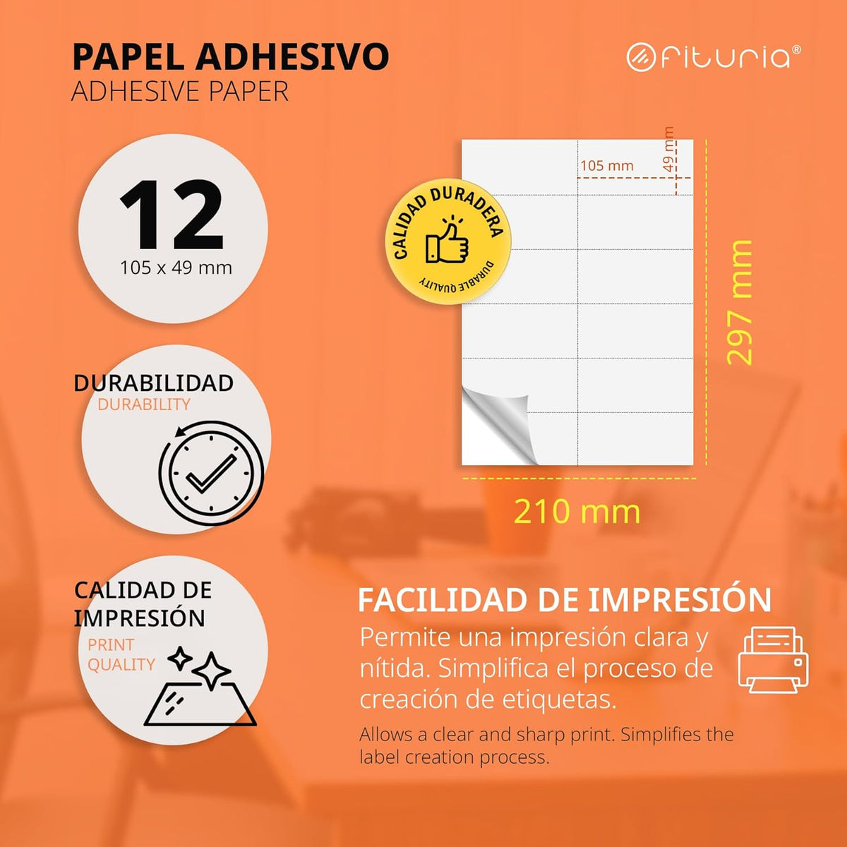 A4-vellen met witte zelfklevende etiketten, maak je gepersonaliseerde stickers op elk oppervlak, veilig zelfklevend A4-papier, zelfklevend etiket om af te drukken - Ofituria (12 per vel, 2000 vellen)