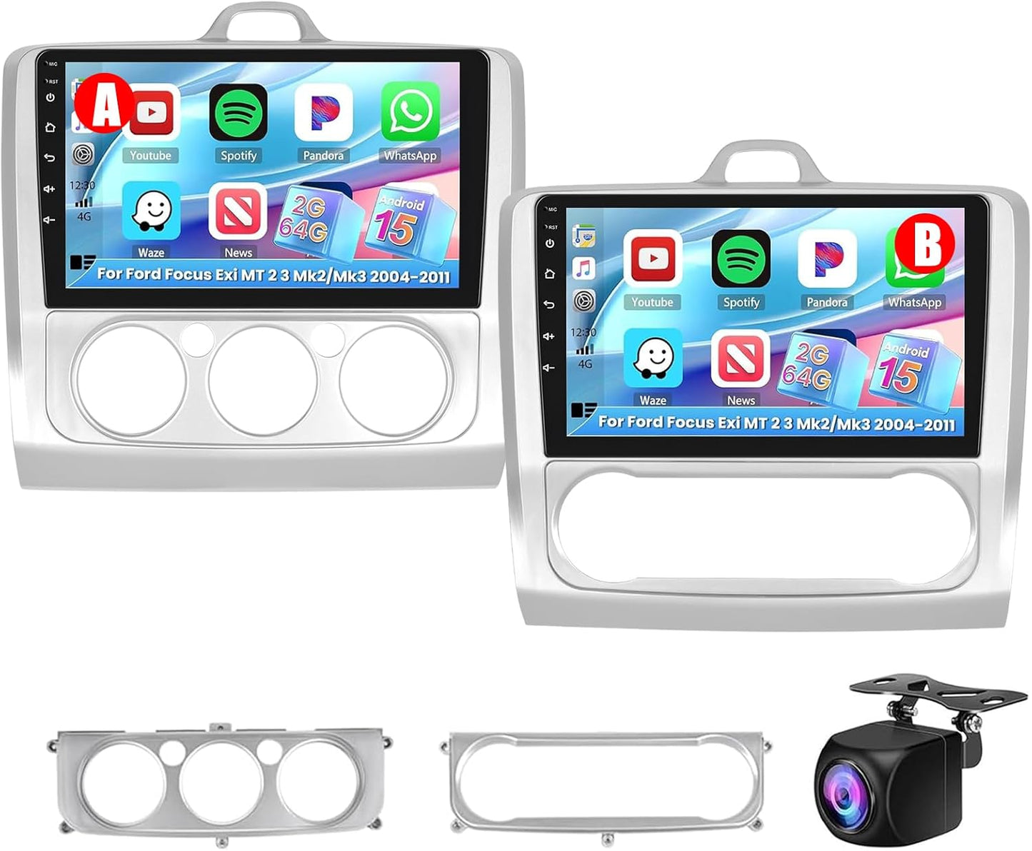 Hikity [2G+64G] Carplay Draadloos voor Ford Focus Exi MT 2 3 Mk2/Mk3 2004-2011 9 Inch Android 13 Radio met GPS Bluetooth Android Auto WiFi RDS Hi-FI FM SWC Achteruitkijkcamera