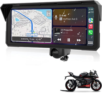 Jansite 20,1 cm groot display CarPlay motorfiets, Android, auto, motorfiets, IP67, waterdicht, touchscreen, GPS-navigatie, bluetooth-audio, Siri en Google Assistant