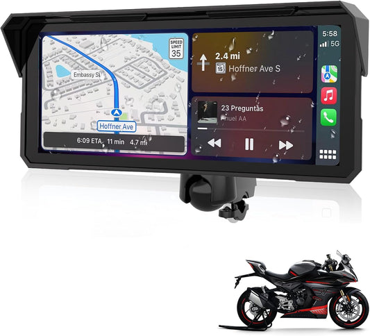 Jansite 20,1 cm groot display CarPlay motorfiets, Android, auto, motorfiets, IP67, waterdicht, touchscreen, GPS-navigatie, bluetooth-audio, Siri en Google Assistant