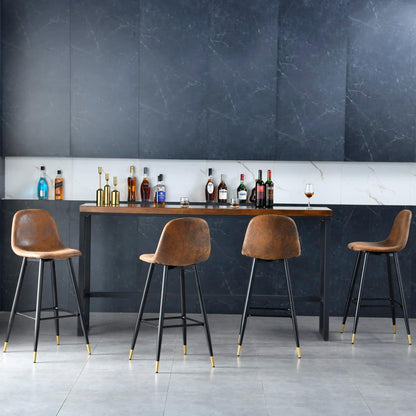 MEUBLE COSY Barkrukken, set van 4 barstoel vintage, met rugleuning en voetensteun, van kunstsuède, vergulde metalen poten, voor bistro, café, keuken, bruin, 45,5x49x103,5cm