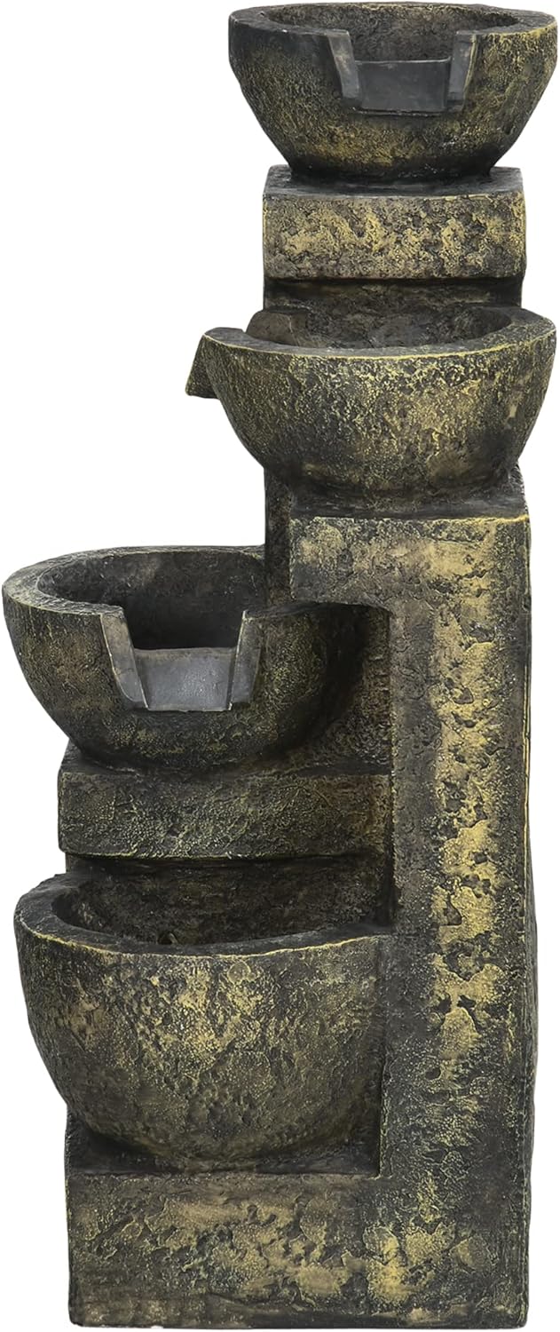 Outsunny garden fountain adjustable power fountain 4 layers decorative fountain water feature waterfall for garden garden pond patio resin fountain - QUORE