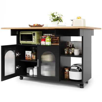 Modern Black Kitchen Island with Demountable Trolley - Heavy-Duty Metal Frame, White/Black Countertop, Multifunctional Mobile Cart, & Dining Table, Space-Saving Design for Small Kitchens, Easy Assembly (No Wood)