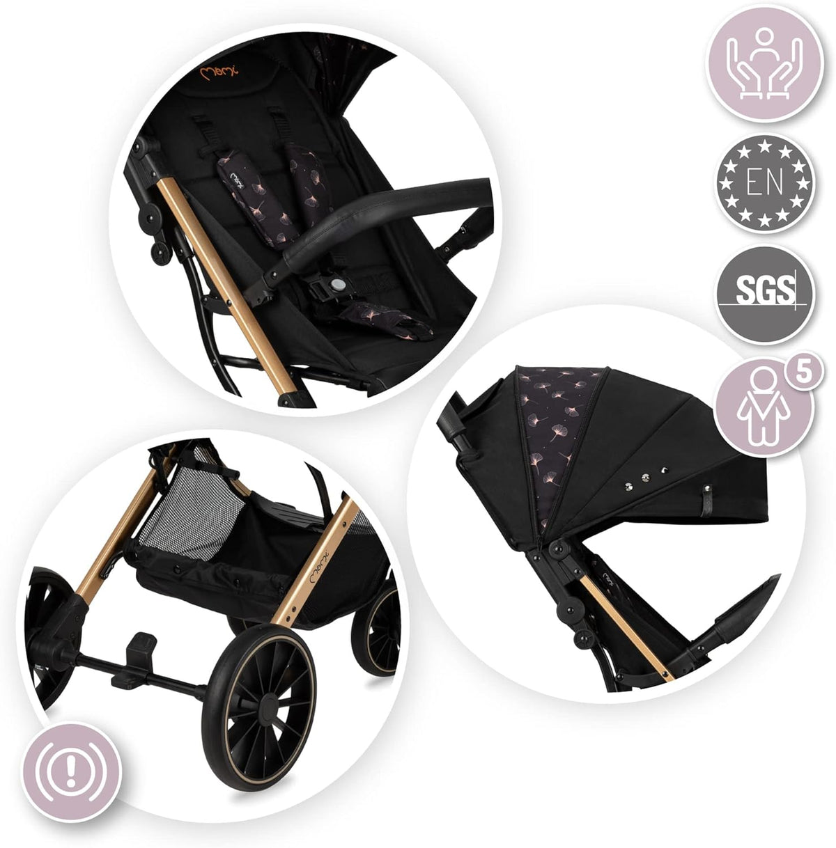 MoMi ESTELLE DAKAR kinderwagen vanaf 6 maanden (tot 22 kg), inklapbare buggy met 5-punts veiligheidsgordel, boodschappenmand en ligfunctie, telescopische stang om te trekken, staat na het opvouwen Ginko