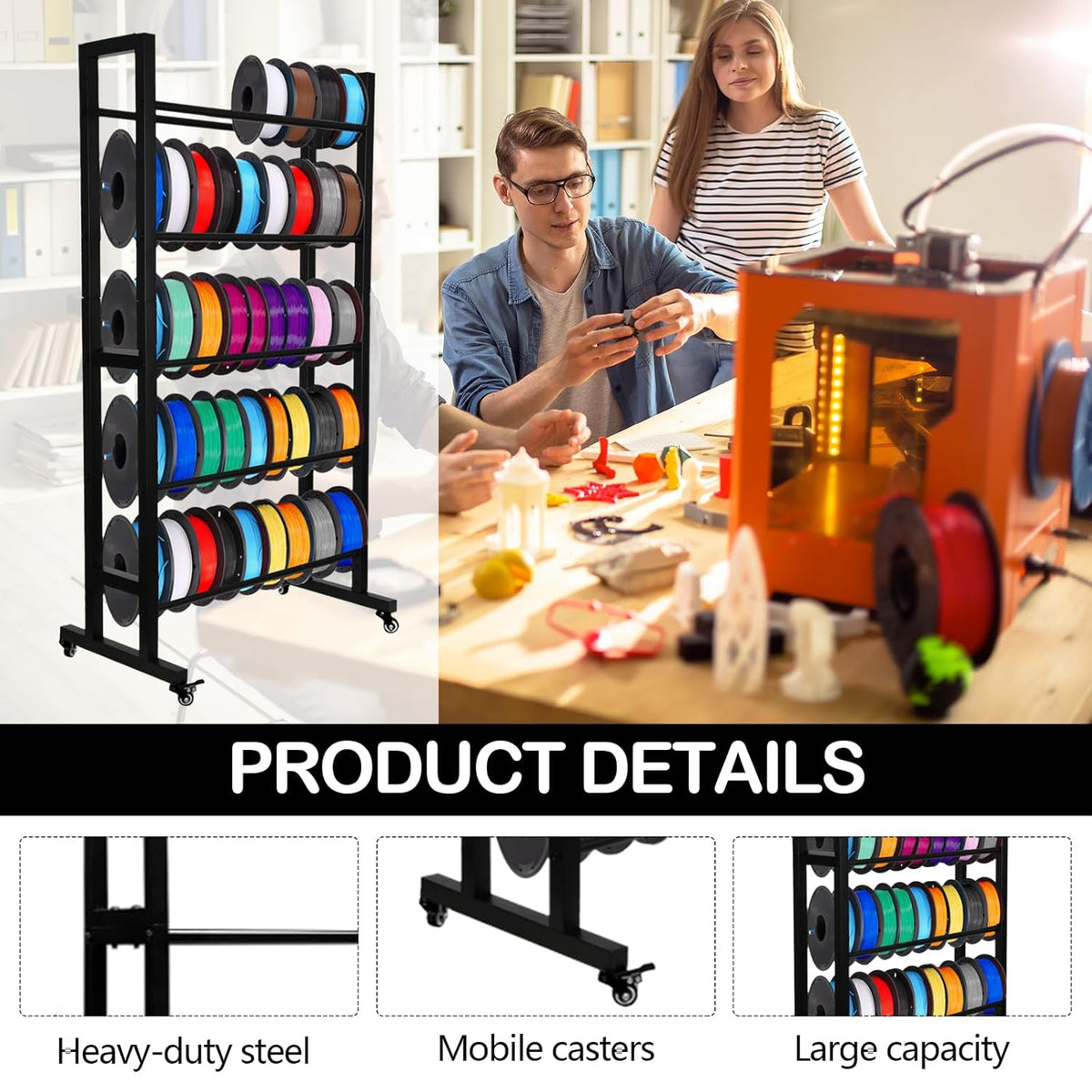 Filamenthouder 3D-printer – Filamentrek – Spoelhouder – Opbergrek – Filament Organizer – 5 Niveaus Metalen Rek – Draagvermogen 45 kg Per Niveau – Voor 40 Spoelen Tot 1 Kg