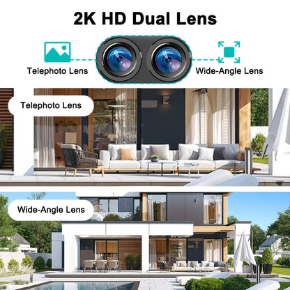 Bewakingscamera – Beveiligingscamera – Buitencamera – Camerabewaking – Draadloze camera – 1440p HD Dual Lens – Zonnepaneel en PTZ bediening