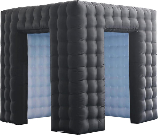 SAYOK Opblaasbare fotostandbehuizing met ledlicht en luchtventilator, 2,5 m, draagbare fotostandaard, fotostand-landtent voor feest, bruiloft-evenement (twee deuren, zwart)