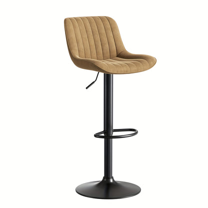 Set of 2 Modern Brown Velvet Swivel Bar Stools with Height Adjustment & 360° Rotation - Heavy-Duty Metal Frame, Soft Cushioned Seats with Backrest, Easy Assembly for Kitchen Island, Dining Room, Home Bar - Luxury Counter Sto