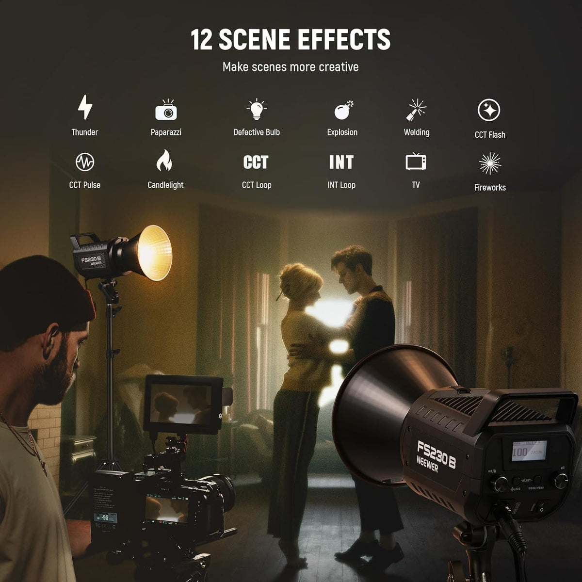 LED Studiolicht – Videolamp – Studiolamp – COB LED – Continu Licht – 230 W Bi-Color 2700K-6500K – 110.000 Lux/M, 2,4G/App-Bediening