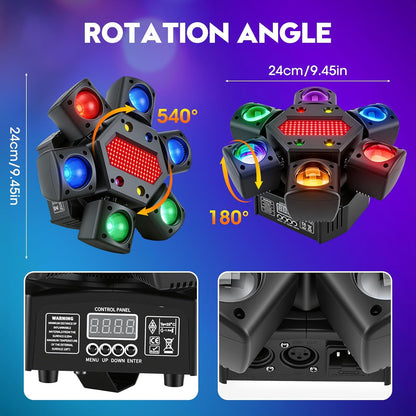 80W Moving Head LED met Afstandsbediening, RGBW Disco Licht 6 Armen + Bijenoog Effect, DMX512 Soundactief voor DJ Bar Feestverlichting