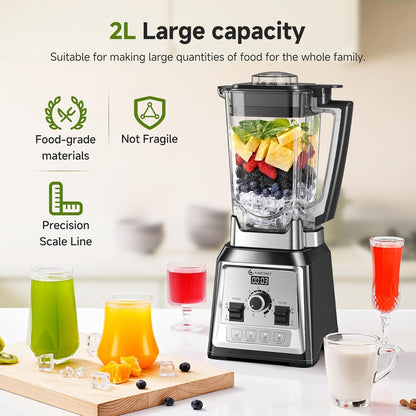 AMZCHEF Blender, 2000 watt, 2 liter, krachtige blender, blender met 8 instelbare snelheden en 4 voorprogramma's voor crushed ijs, smoothiemaker, grind mixer, BPA-vrij