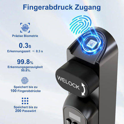 WELOCK U81 Deurslot, vingerafdruk, elektronisch deurslot, code met RFID-kaart, app, wifi, vingerafdrukslot, huisdeur, IP65, slim slotcilinder voor deuren van 60-115 mm, Smart Lock