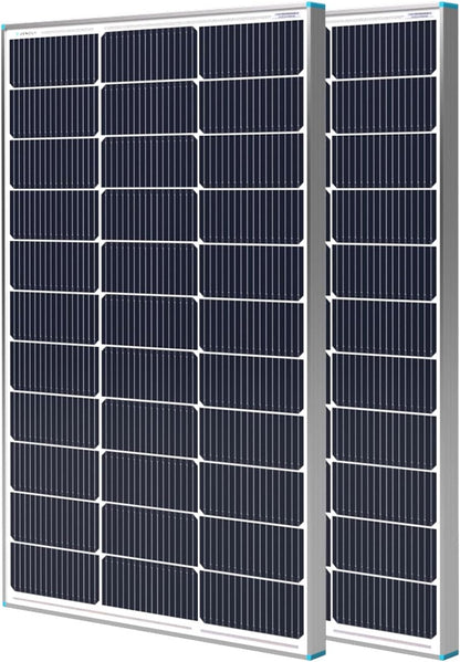 Renogy 2 zonnepanelen 100 watt 12 volt, zeer efficiënte monokristallijn PV-module, oplader voor camper, marine, dak, boerderij, batterijen en andere netonafhankelijke toepassingen, 2 stuks 100 W