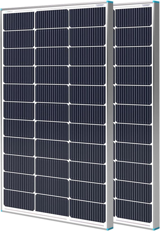 Renogy 2 zonnepanelen 100 watt 12 volt, zeer efficiënte monokristallijn PV-module, oplader voor camper, marine, dak, boerderij, batterijen en andere netonafhankelijke toepassingen, 2 stuks 100 W