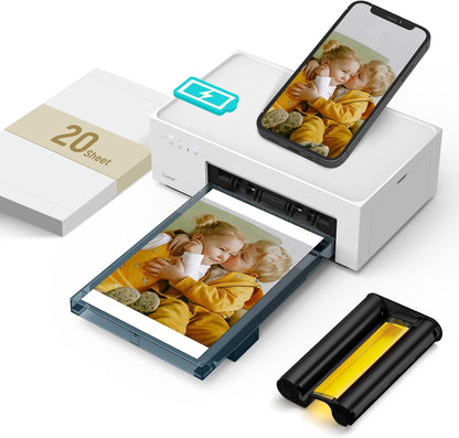 Liene Amber M200 Photo Printer Smartphone with Rechargeable Battery, WiFi 10 x 15 cm, 20 Photo Papers and 1 Cartridge, 300 DPI, Colour Sublimation, Instant Printer, Mobile Printer for Travel/Home Use - QUORE