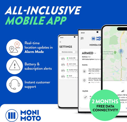 Monimoto 9 Anti-diefstal GPS en alarm tracker, doe-het-zelf-installatie, geen bedrading, waterdicht, wereldwijde afdekking, smart GPS-tracker voor motorfietsen, auto's, fietsen, ATV's, boten, campers