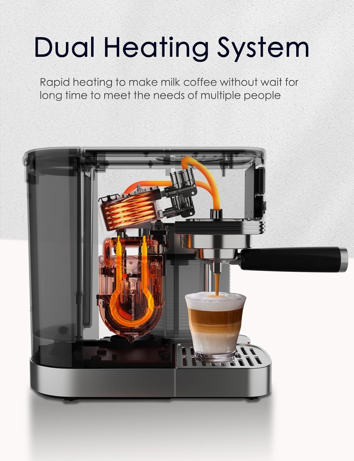 CAFELFFE 6-in-1 espressomachine, filterhouder met melkreservoir, automatische cappuccinomachine met zelfreiniging en 3 temperatuuropties, 1,3 liter roestvrij staal