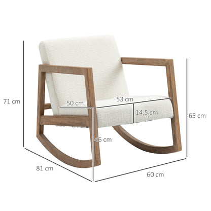 Schommelstoel – Wipstoel – Fauteuil – Relaxstoel – Lounge Stoel – Bouclé Bekleding – Houten Frame – Compact Formaat – Max. 150 kg Draagkracht