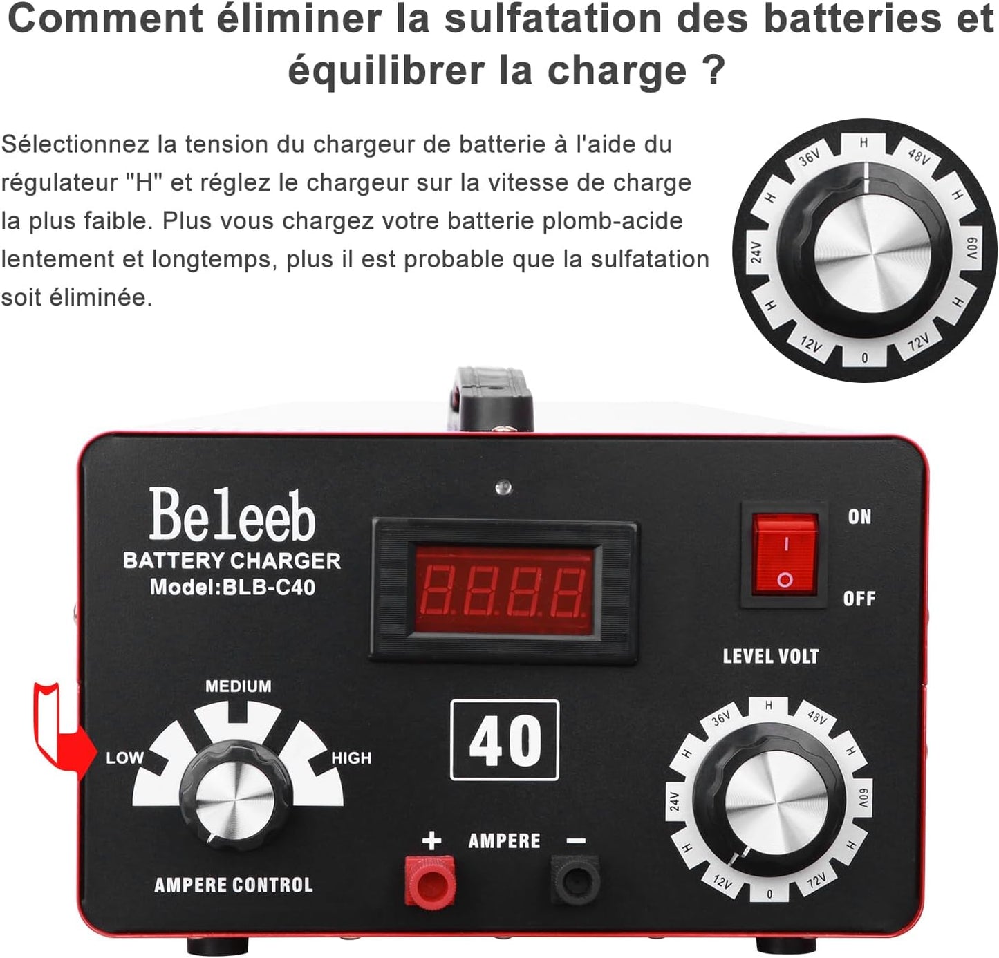 Acculader – Batterijlader – Accu Oplader – Batterij Maintainer – Multifunctionele Lader – Hoogspanningspuls "H"-modus – Geschikt voor 12V tot 72V Loodzuur en Lithium-ion Accu’s