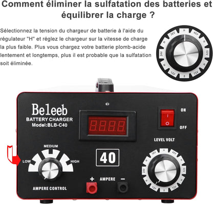 Acculader – Batterijlader – Accu Oplader – Batterij Maintainer – Multifunctionele Lader – Hoogspanningspuls "H"-modus – Geschikt voor 12V tot 72V Loodzuur en Lithium-ion Accu’s