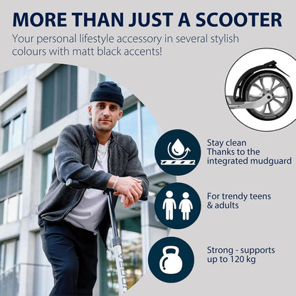 HUDORA BigWheel 230 Advanced Scooter, stabiele aluminium step voor maximaal 120 kg, stille en inklapbare citystep met standaard en bel, kickstep voor kinderen, jongeren en volwassenen