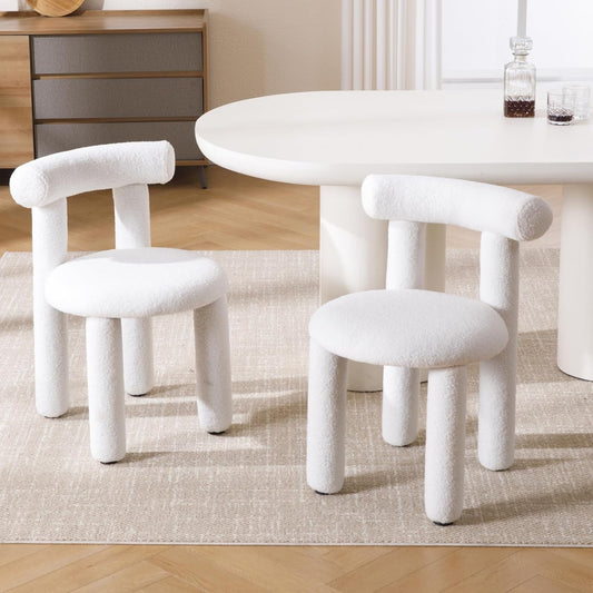 chairus Set of 2 Kitchen Chairs Faux Fur Dining Chairs No Armrest Modern Accent Chairs for Dining Room Upholstered Chairs Living Room Kitchen (White) - QUORE