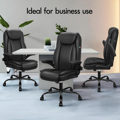 ALFORDSON Massage Bureaustoel, Ergonomische Computerstoel met Armleuning, Kunstleren Bureaustoel, Draagvermogen 150 kg, Rugleuning 90-135°, In Hoogte Verstelbaar, Zwart