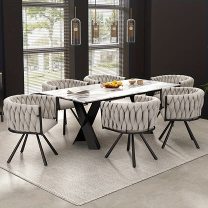 Eetkamerstoel – Bureaustoel – Draaifauteuil – Stoelenset – Linnen Bekleding – Licht Beige – Zwarte Metalen Poten – Draaibaar – Compact Formaat