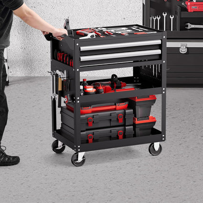 VEVOR Gereedschapskar met 5 niveaus, 400 lbs laadvermogen, rollende werkwagen met 2 laden en pegboard, mechanische gereedschapsopbergorganizer met vergrendelingssysteem voor garage, magazijn en