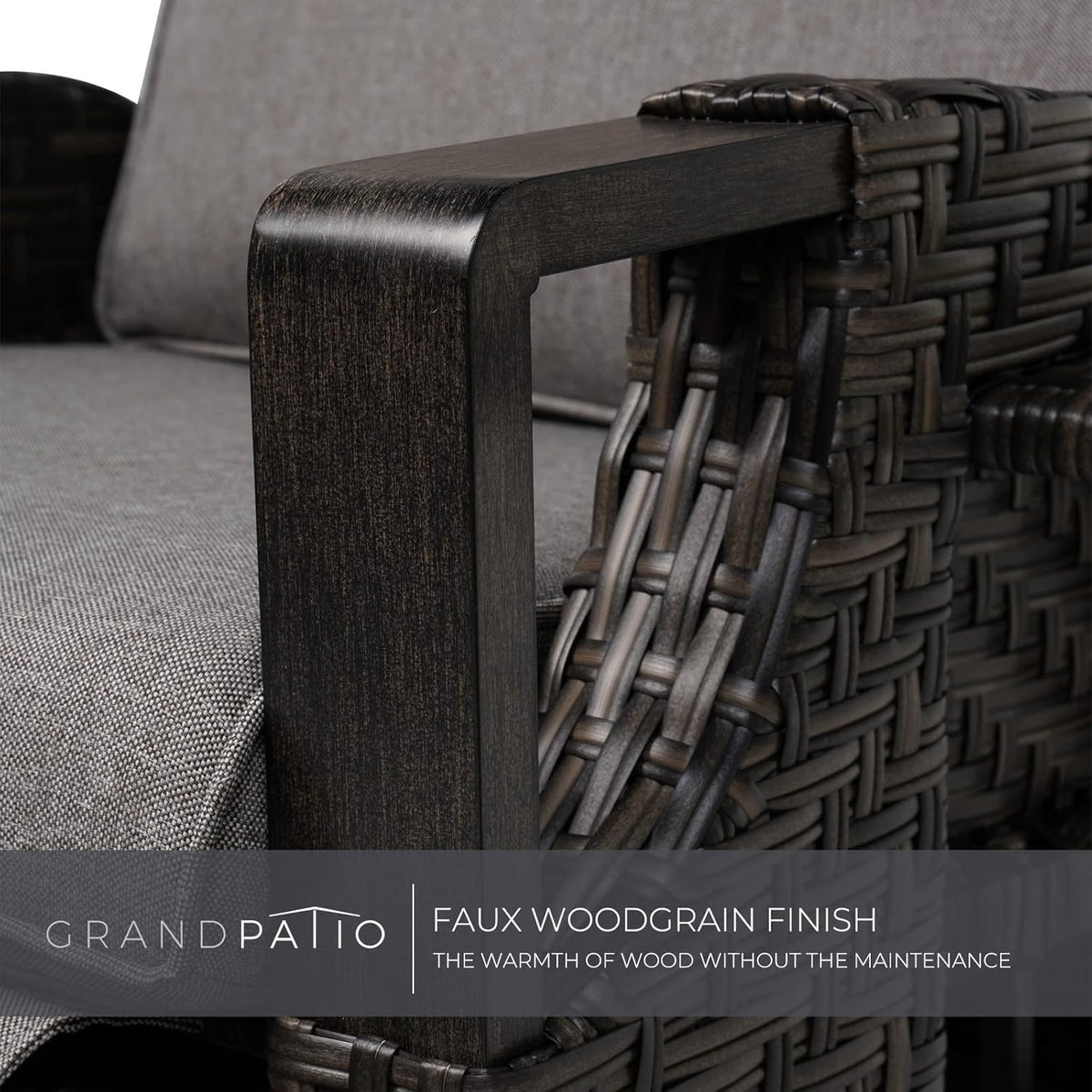 Grand patio Recliner Lounger with Seat Cushion Armrest Chair Adjustable Backrest Rattan Sun Lounger for Indoor Outdoor Use Dark Grey Dark Grey Seat Cushion and Brown Rattan - QUORE