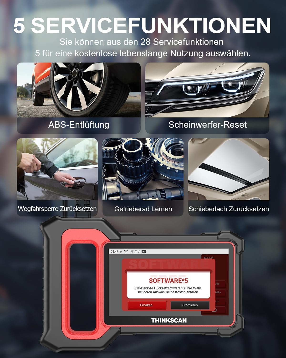 thinkcar OBD2 diagnoseapparaat, ThinkScan Plus S7 diagnoseapparaat auto met 7 systeemdiagnoses (ABS SRS ECM TCM BCM AC IC) en 5 resetfuncties, auto-diagnoseapparaat voor automatische VIN-scan