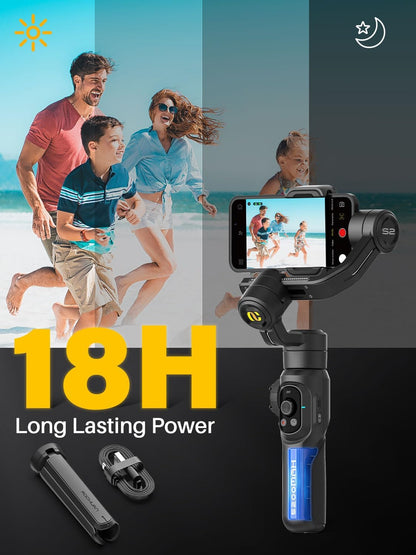 AOCHUAN Professionele cardanische stabilisator voor smartphone, ingebouwde 18 cm verlengstang en krachtig vullicht, 360 ° inceptie, Face&Object Tracking Stabilizer, 3-assige gimbal voor iPhone en