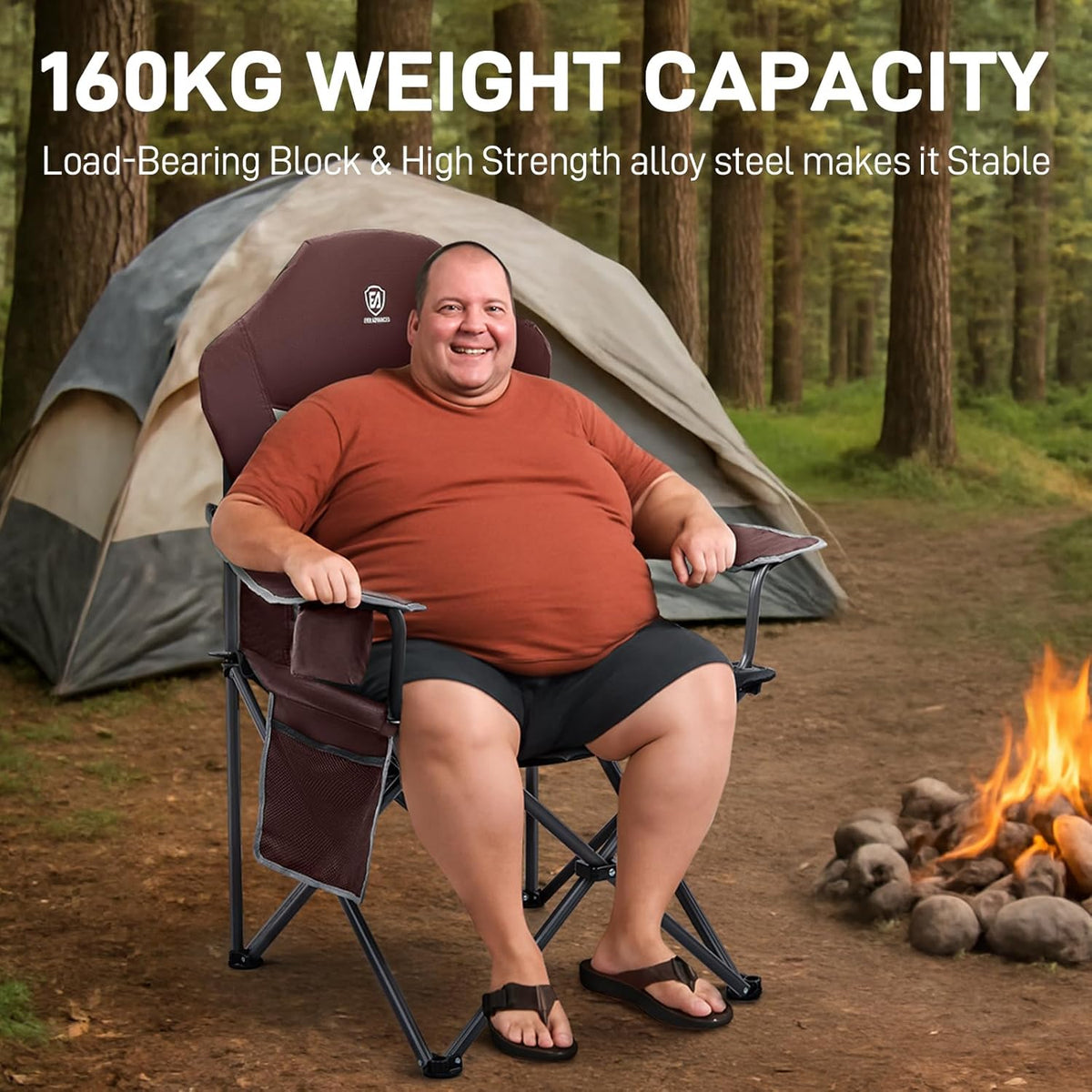 EVER ADVANCED Luxe campingstoel, opvouwbaar, belastbaar tot 160 kg, ultragroot met hoge rugleuning, comfortabel beklede klapstoel, camping, tuin, balkon, strand, campingstoel, tuinstoel, visstoel