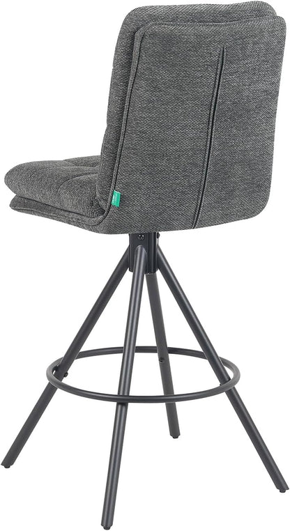 DUBI Möbel TAYO Premium Bar Stool, 360° Rotatable, Double Cushion and Fine Padded Backrest, Steel Frame with 4 Legs, Black Matte with Foot Ring, for Kitchen Island and Counter, Seat Height 71 cm - QUORE