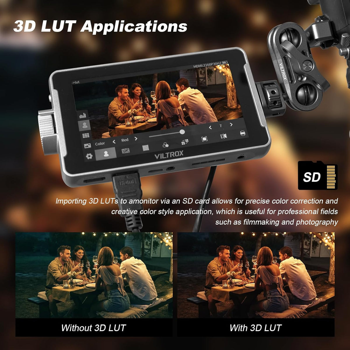VILTROX DC-V1 DCV1 Camera Field Monitor Touchscreen 5,5 inch 4K HDMI externe cameramonitor met accu Full HD 1920x1080 IPS 3D LUT met zonnekap voor Sony Canon Nikon DSLR (DC-550 Lite Upgrade)