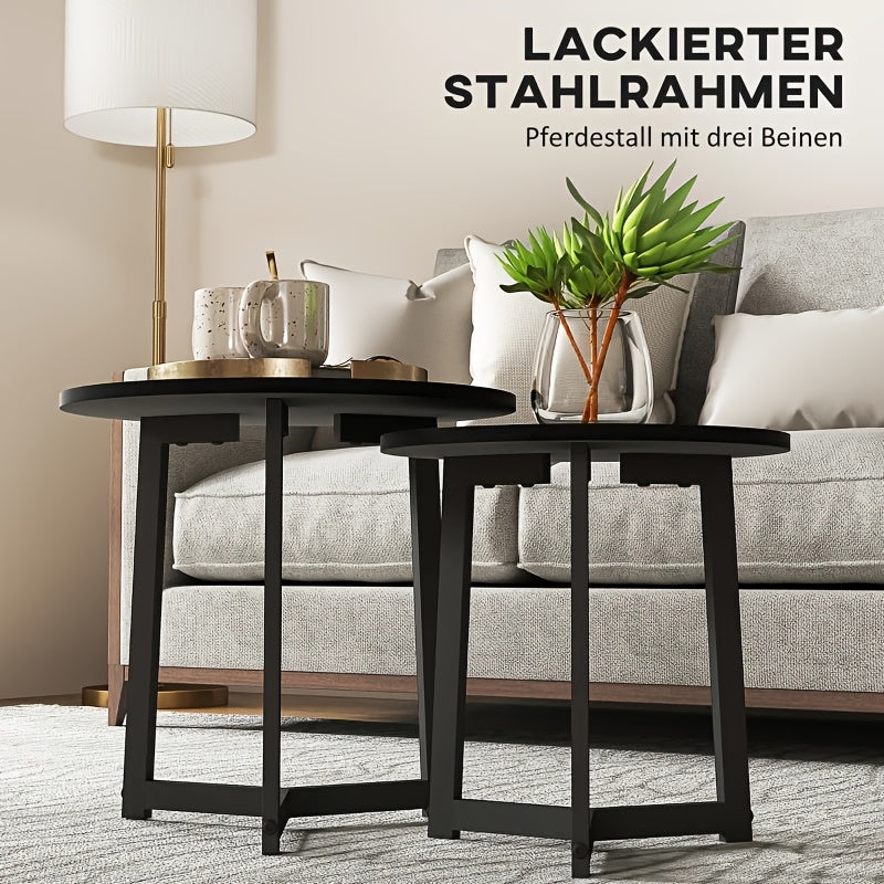 Expandable Stackable 2pcs Round Coffee Table & Side Table Set - Space-Saving Modern Sofa Table for Small Spaces, Expandable Table Suitable for Living Room, Bedroom, Compact Apartments - Assembly, Black Furniture