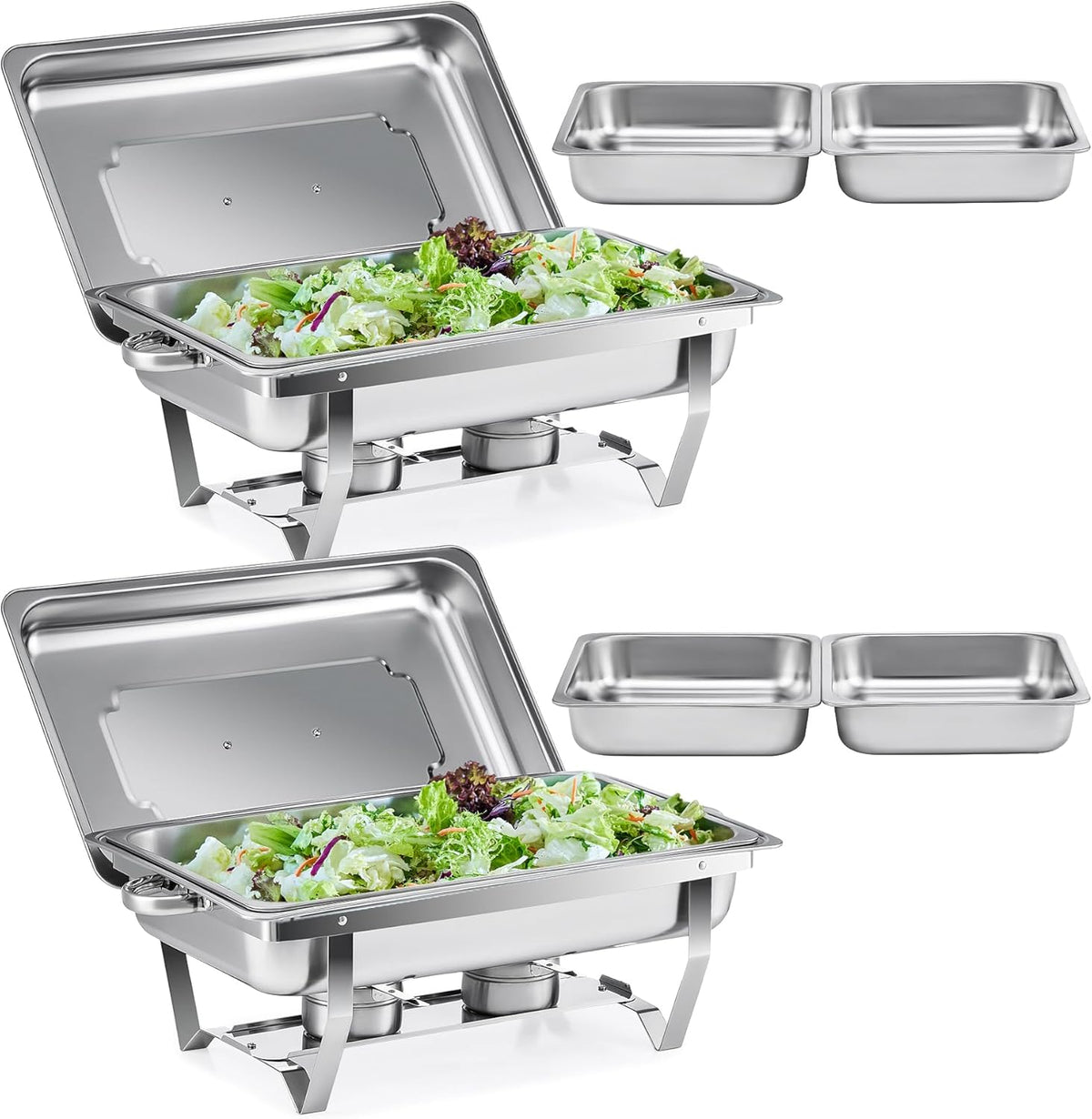 Wilprep Chafing dish set 9L RVS, 2 pakken met 2 grote GN 1/1 & 4 halve pannen GN 1/2 voor bruiloft, feest, banket, catering evenement
