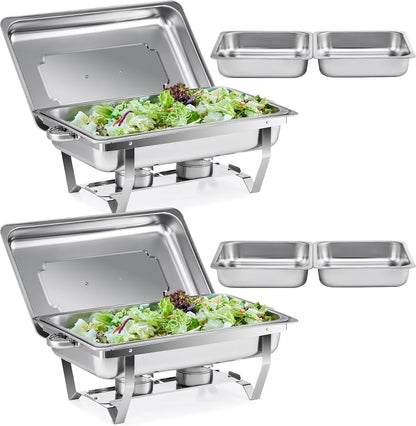 Wilprep Chafing dish set 9L RVS, 2 pakken met 2 grote GN 1/1 & 4 halve pannen GN 1/2 voor bruiloft, feest, banket, catering evenement