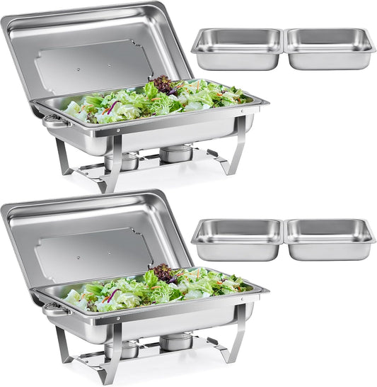 Wilprep Chafing dish set 9L RVS, 2 pakken met 2 grote GN 1/1 & 4 halve pannen GN 1/2 voor bruiloft, feest, banket, catering evenement