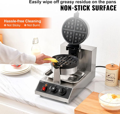 VEVOR Ronde wafelijzer wafel 1300 W, contactgrill Belgisch wafelijzer 4 stuks roestvrij staal wafelautomaat incl. voedselclip & borstels & brandveilig handvat, voor cafés, restaurant enz.