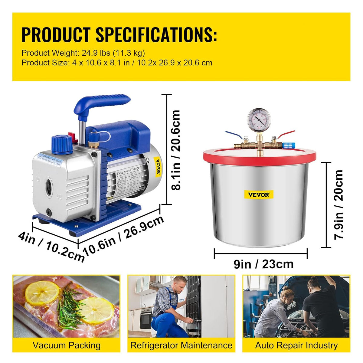 Vacuümpomp – Vacuümmachine – Vacuümgenerator – Vacuüminstallatie – Vacuum Pomp – 7,57L RVS Vacuümkamer – Krachtige 1/3 HP Motor 113,26 L/min