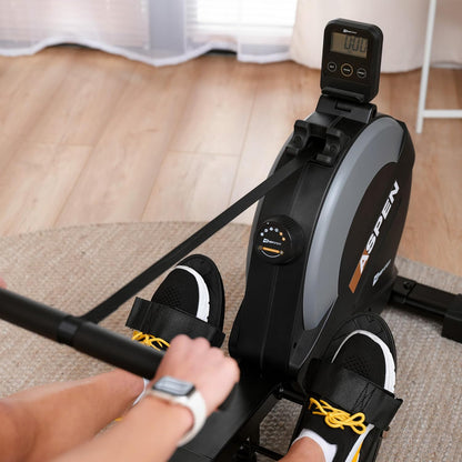 Hop-Sport Foldable Rowing Machine HS-080R Aspen, 16 Levels Magnetic Resistance up to 30 kg, Multifunctional LCD Screen, Tablet Holder, Load Capacity 120 kg, Gold - QUORE