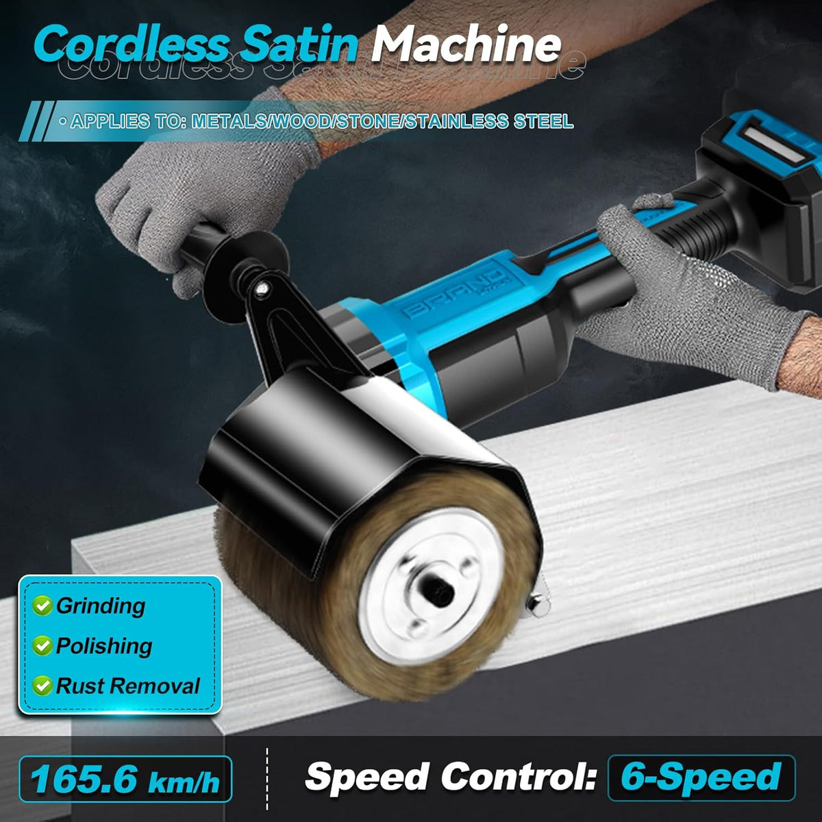 Accu-borstelslijper, compatibel met Makita 18 V, 8000 tpm, borstelloos, 800 W, verbeterde satijnmachine voor buitenrenovaties, 2 waaierborstels en accessoires (zonder accu)
