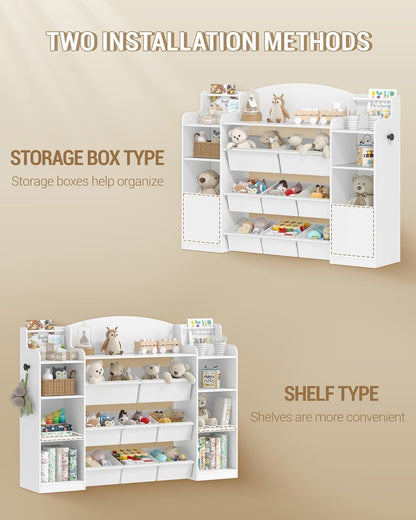 Hzuaneri Children's Bookshelf, Wooden Bookshelf, Toy Shelf with 8 Non-woven Boxes, Suitable for Children's Room, Living Room, Study Room White 30 x 140 x 104 cm KB43003W